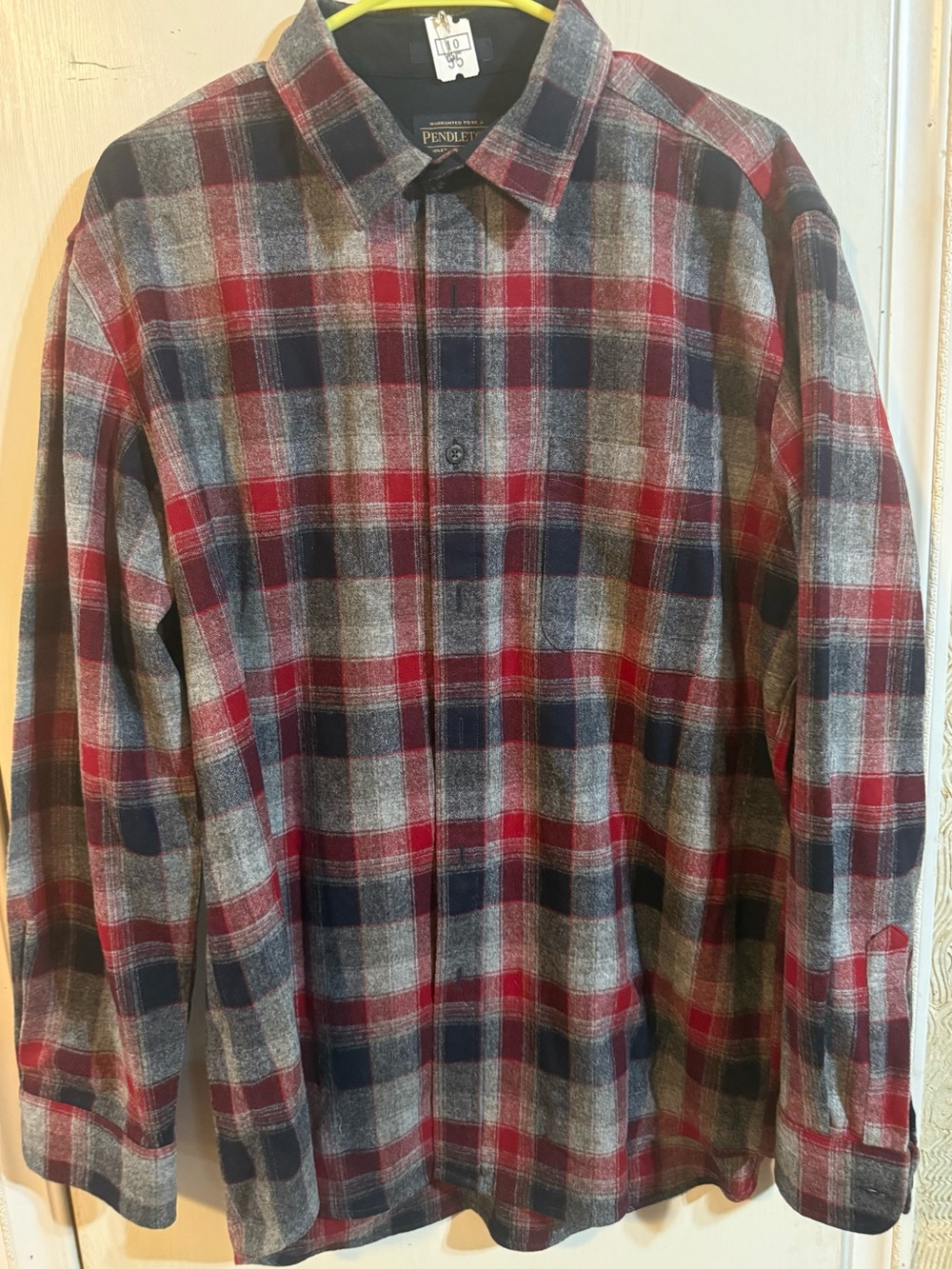 Pendleton Red Navy Gray Plaid Flannel Button-Down Shirt